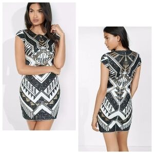 Express Geometric Black and Gold Dress